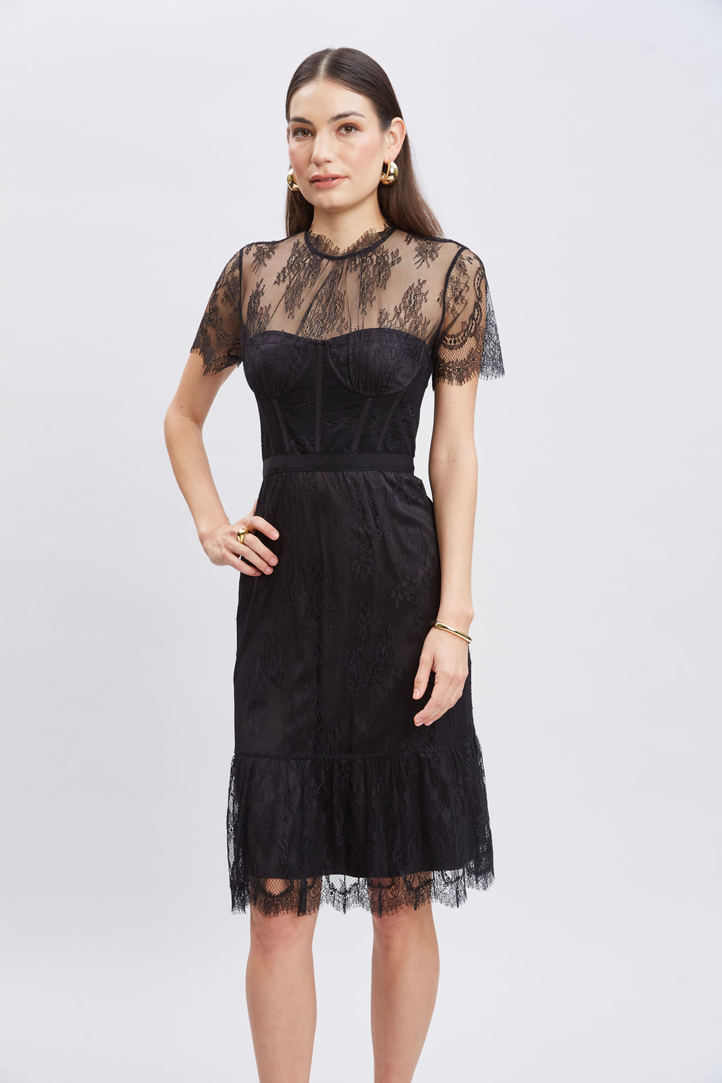 Women Corset Lace Dress Black | Elie Tahari