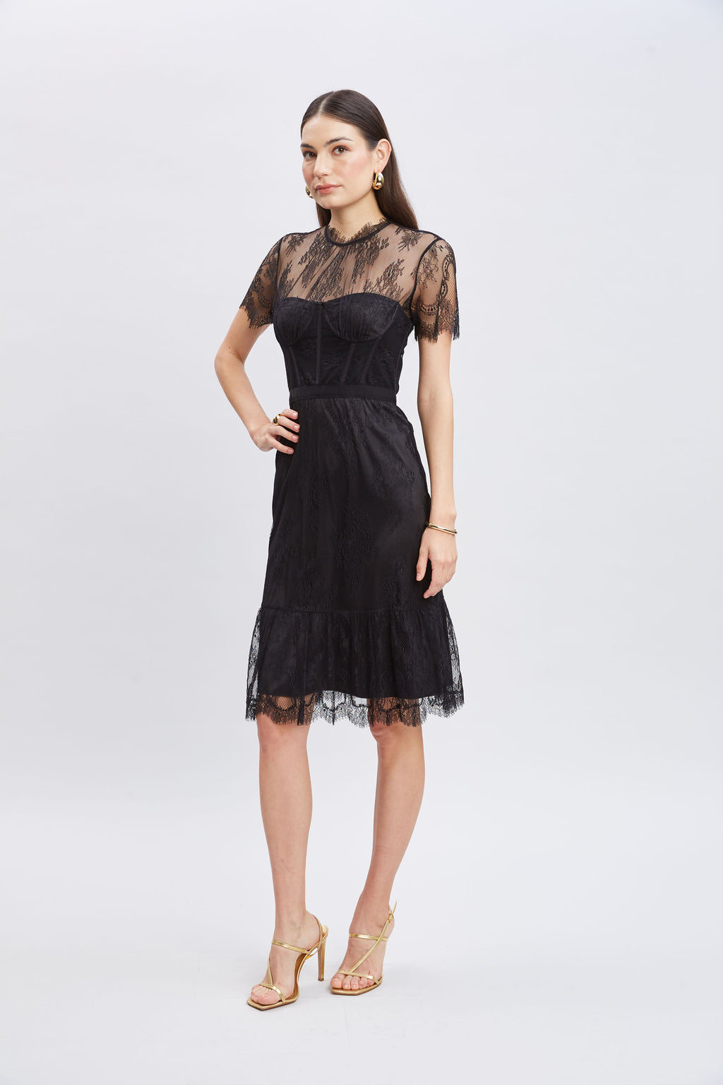 Women Corset Lace Dress Black | Elie Tahari