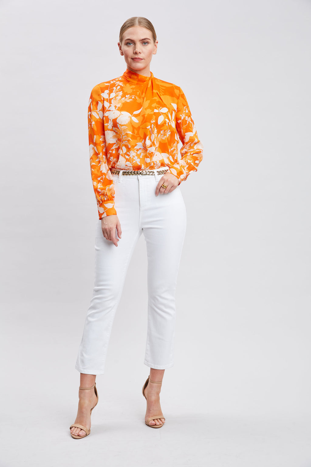Women Silk Draped Neck Bloom Shirt  | Elie Tahari