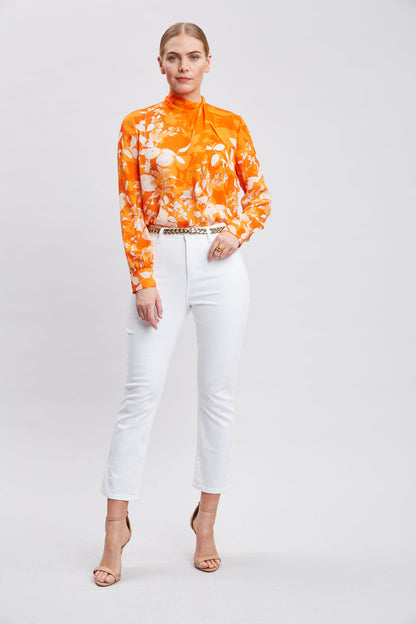 Women Silk Draped Neck Bloom Shirt  | Elie Tahari