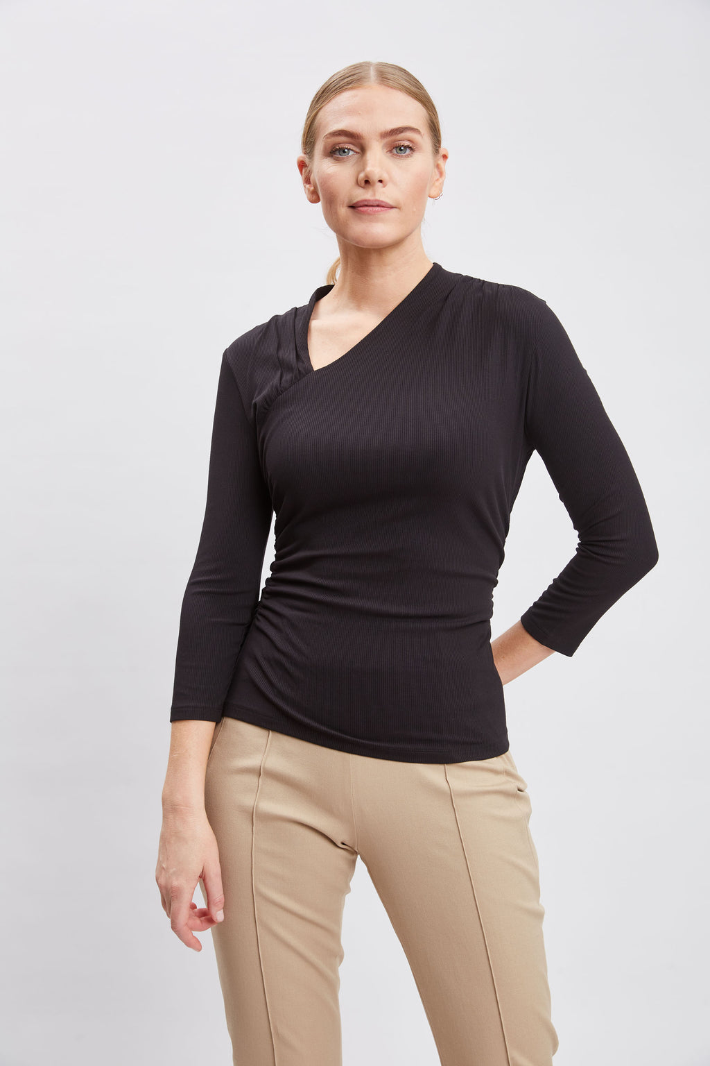 Women Asymmetric Rib Knit Black | Elie Tahari