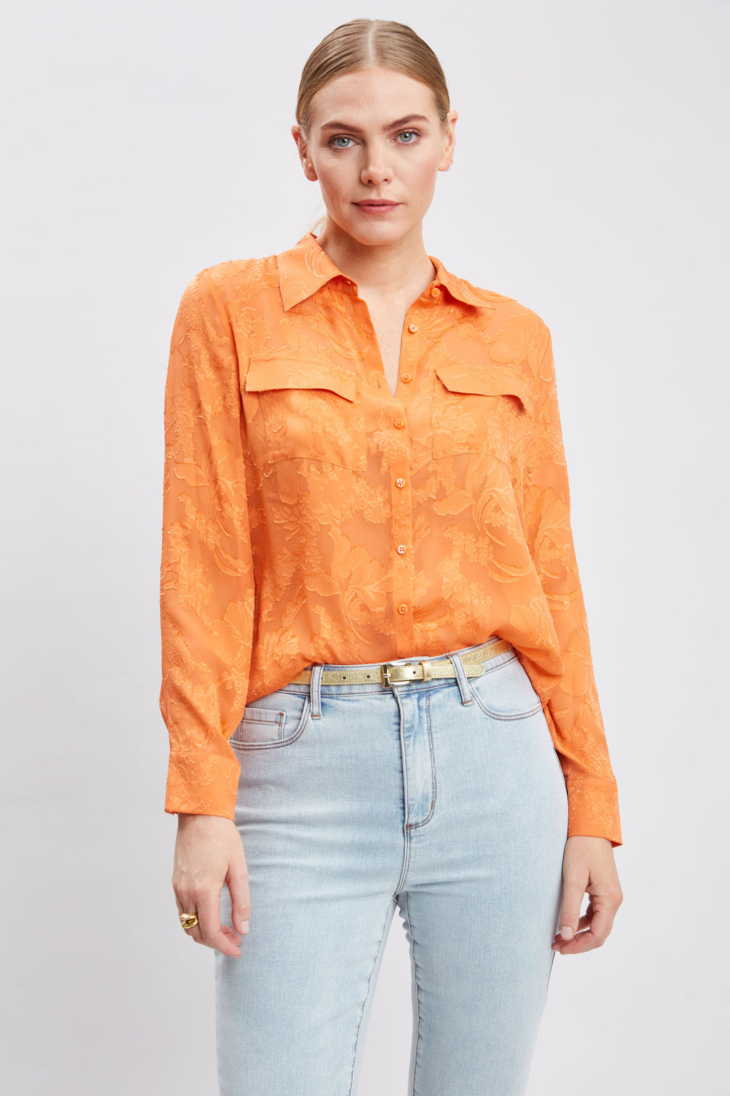 Women Silk Jacquard Utility Shirt  | Elie Tahari