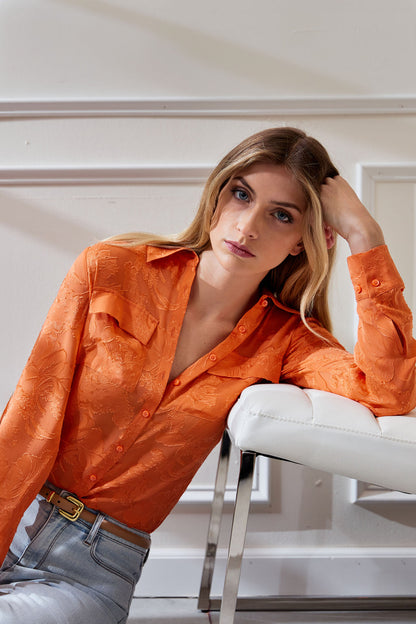 Women Silk Jacquard Utility Shirt  | Elie Tahari