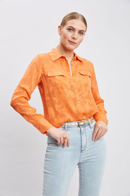 Women Silk Jacquard Utility Shirt  | Elie Tahari