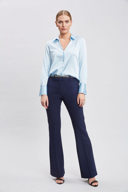 Women Silk Satin Button Down Shirt Mist Blue | Elie Tahari