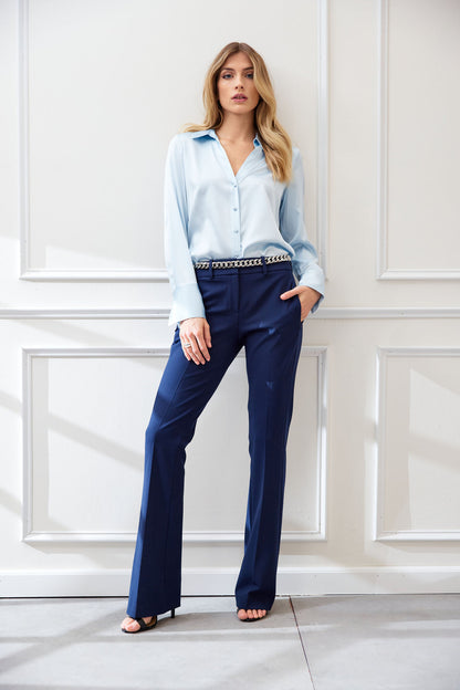 Women Silk Satin Button Down Shirt Mist Blue | Elie Tahari