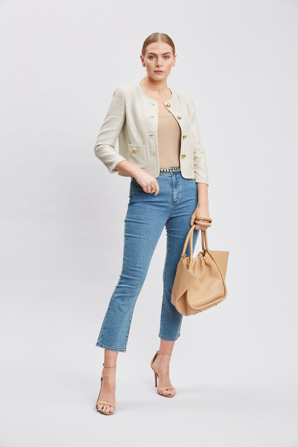 Women Metallic Tweed Pocket Jacket  | Elie Tahari