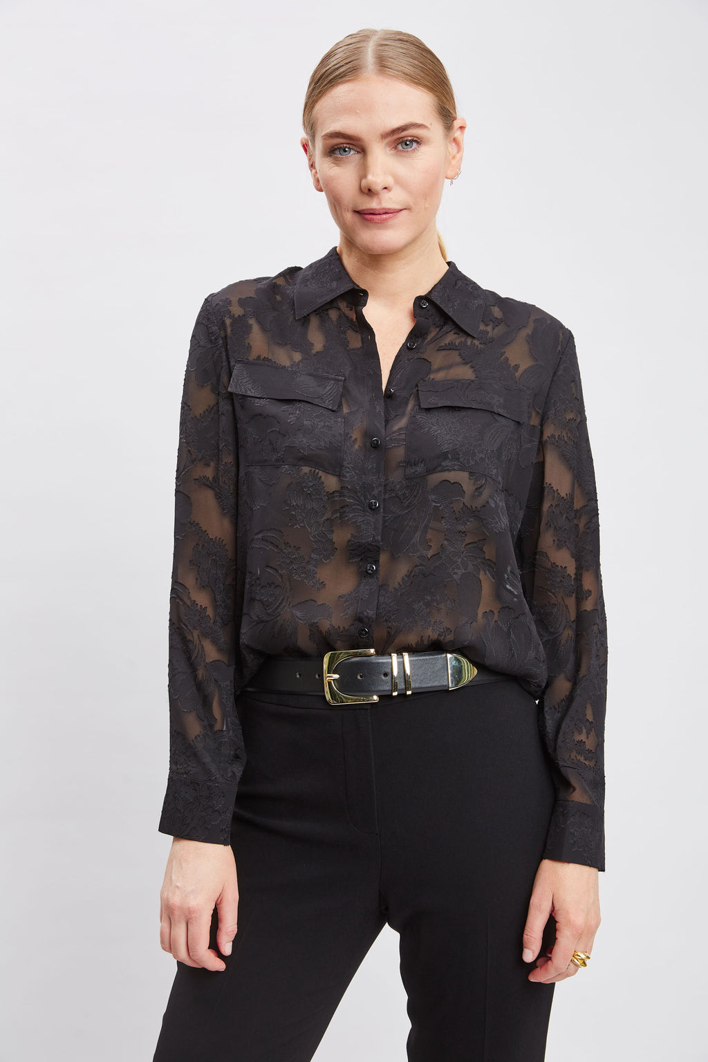 Women Silk Jacquard Utility Shirt  | Elie Tahari