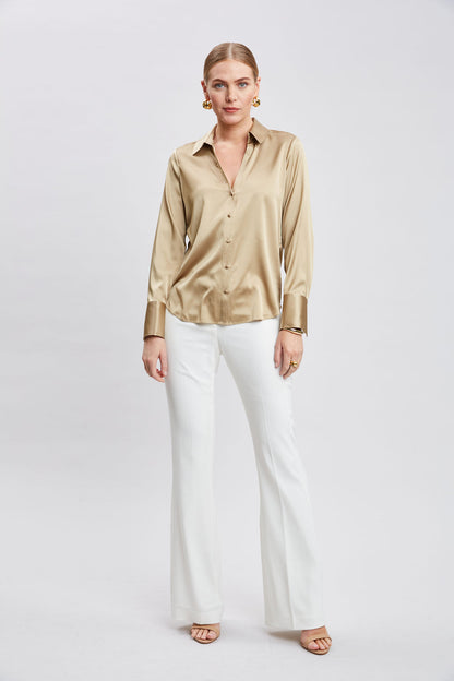 Women Silk Satin Button Down Shirt  | Elie Tahari