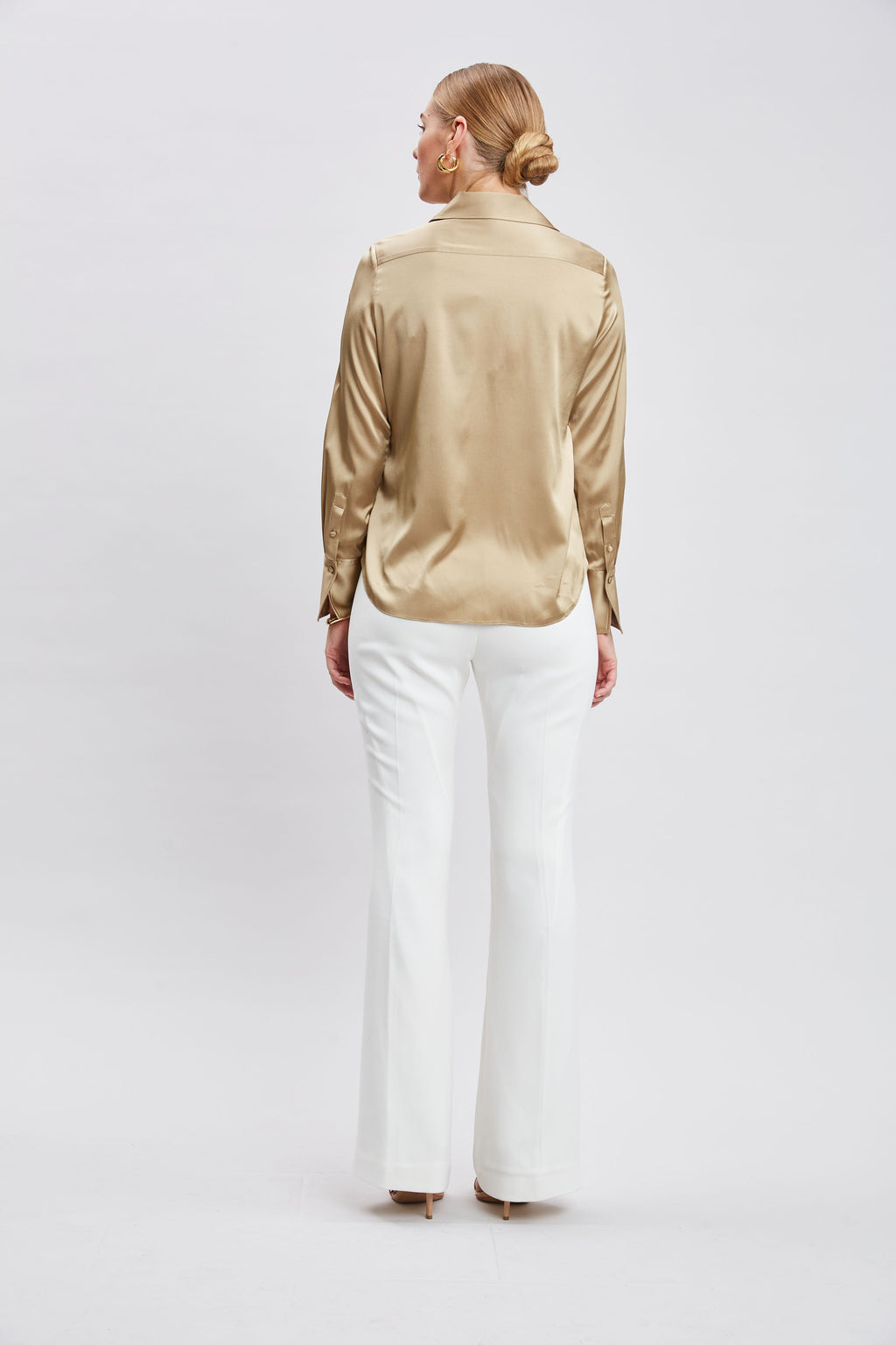 Women Silk Satin Button Down Shirt  | Elie Tahari