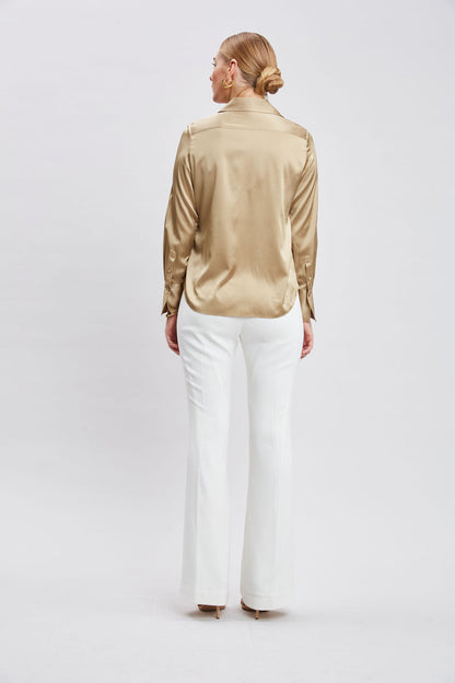 Women Silk Satin Button Down Shirt  | Elie Tahari