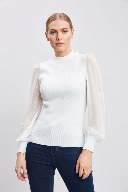 Women Chiffon Sleeve Button Knit  | Elie Tahari