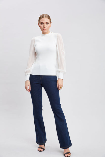 Women Chiffon Sleeve Button Knit  | Elie Tahari