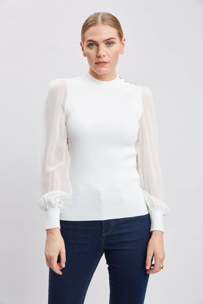 Women Chiffon Sleeve Button Knit  | Elie Tahari