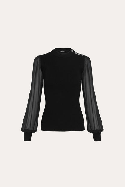 Women Chiffon Sleeve Knit Black | Elie Tahari