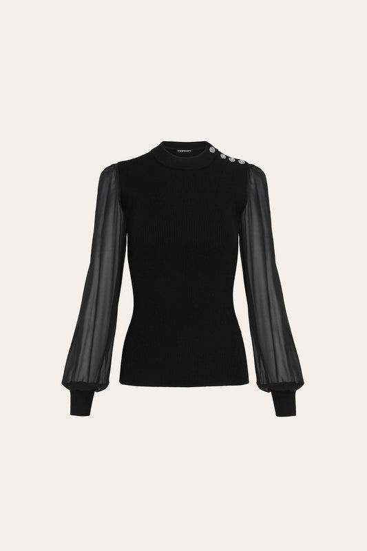Women Chiffon Sleeve Knit Black | Elie Tahari