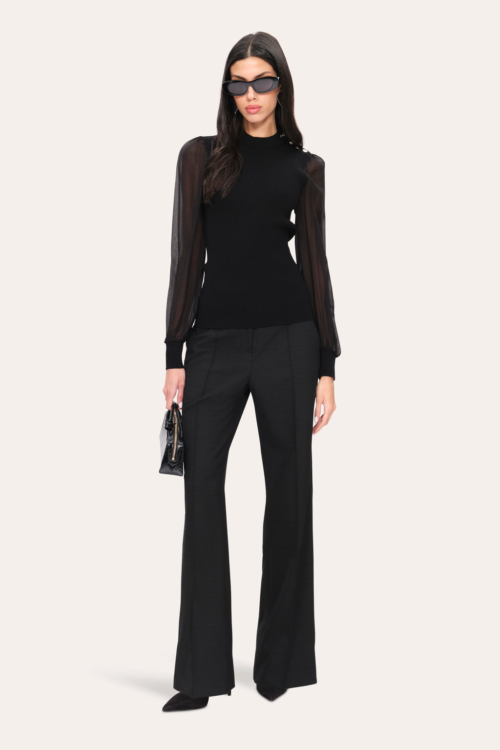 Women Chiffon Sleeve Knit Black | Elie Tahari