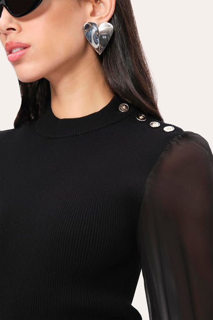 Women Chiffon Sleeve Knit Black | Elie Tahari