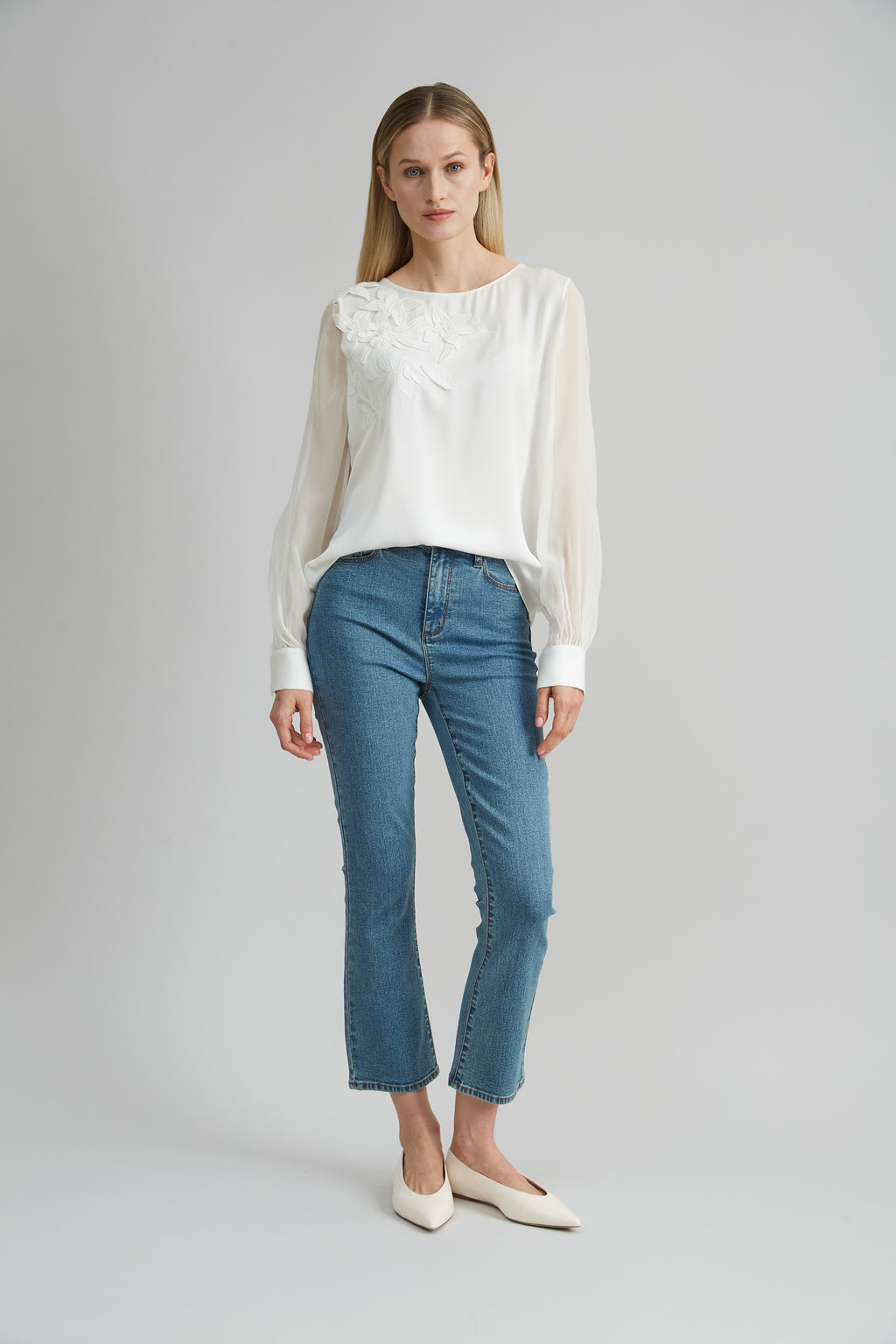 Women Floral Applique Silk Shirt  | Elie Tahari