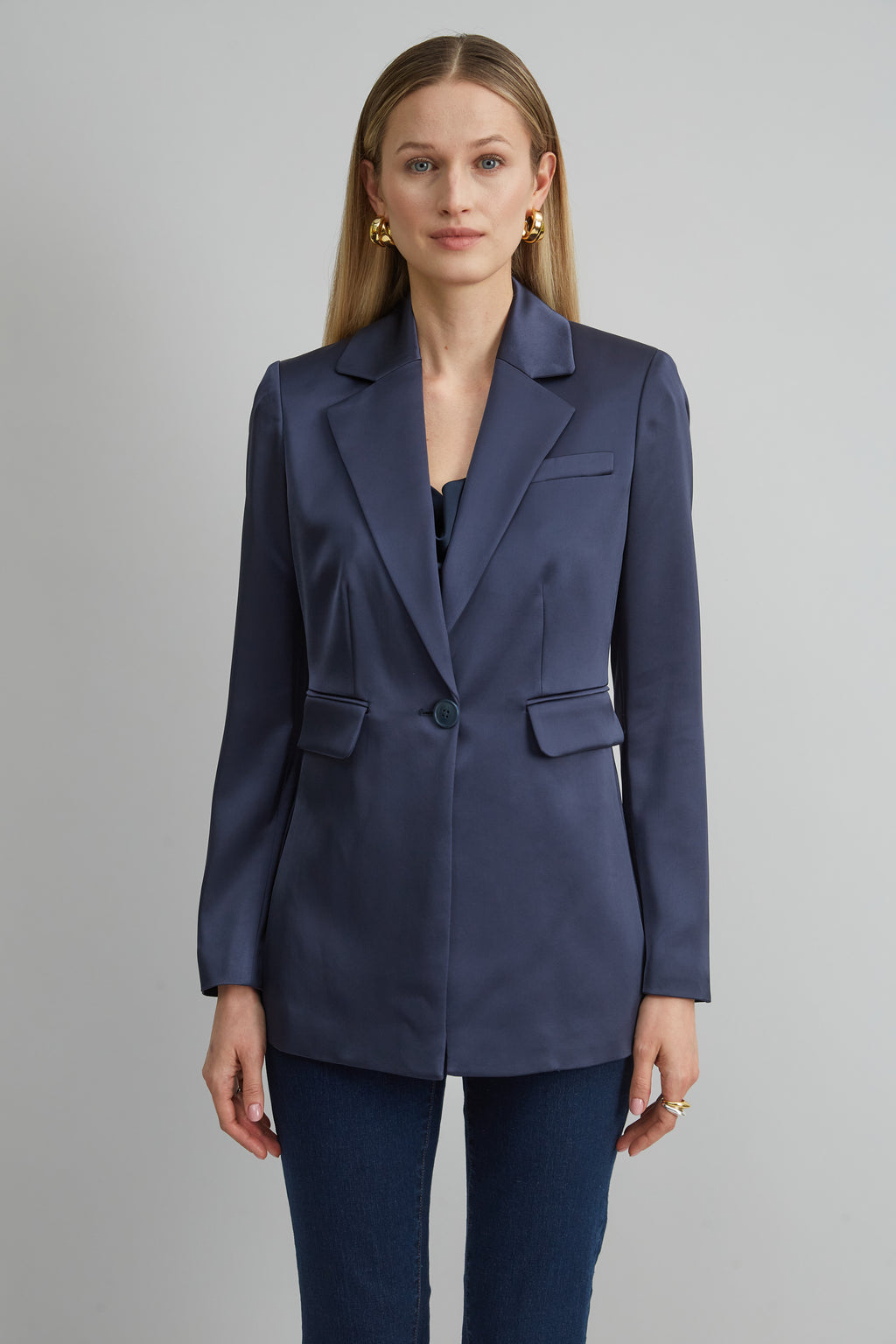 Women Satin Side Slit Blazer  | Elie Tahari