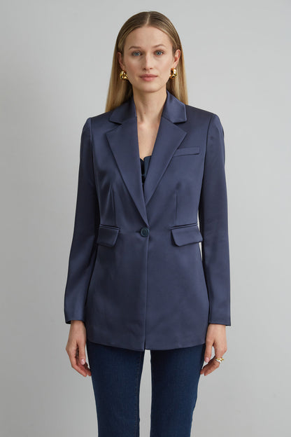 Women Satin Side Slit Blazer  | Elie Tahari
