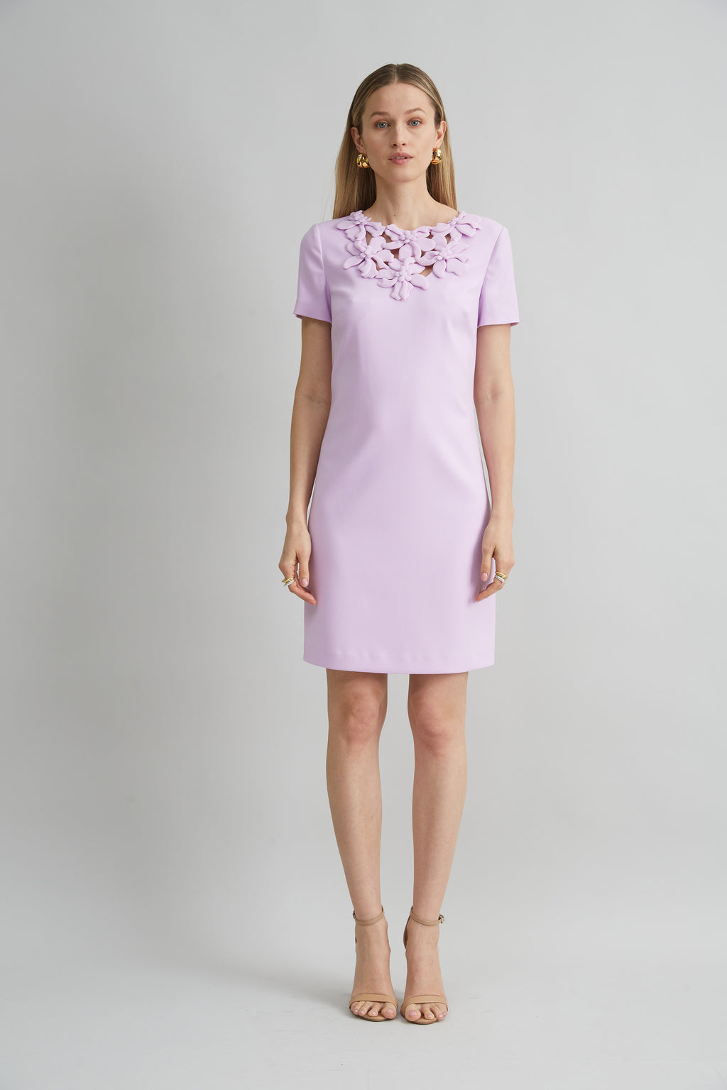 Women Short Sleeve Flower Applique Dress Thistle | Elie Tahari
