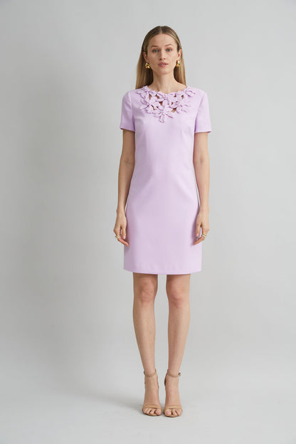 Women Short Sleeve Flower Applique Dress Thistle | Elie Tahari