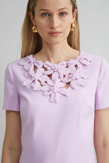 Women Short Sleeve Flower Applique Dress Thistle | Elie Tahari