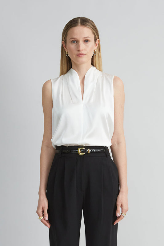 Women Sleeveless Silk Satin Contour Shirt  | Elie Tahari