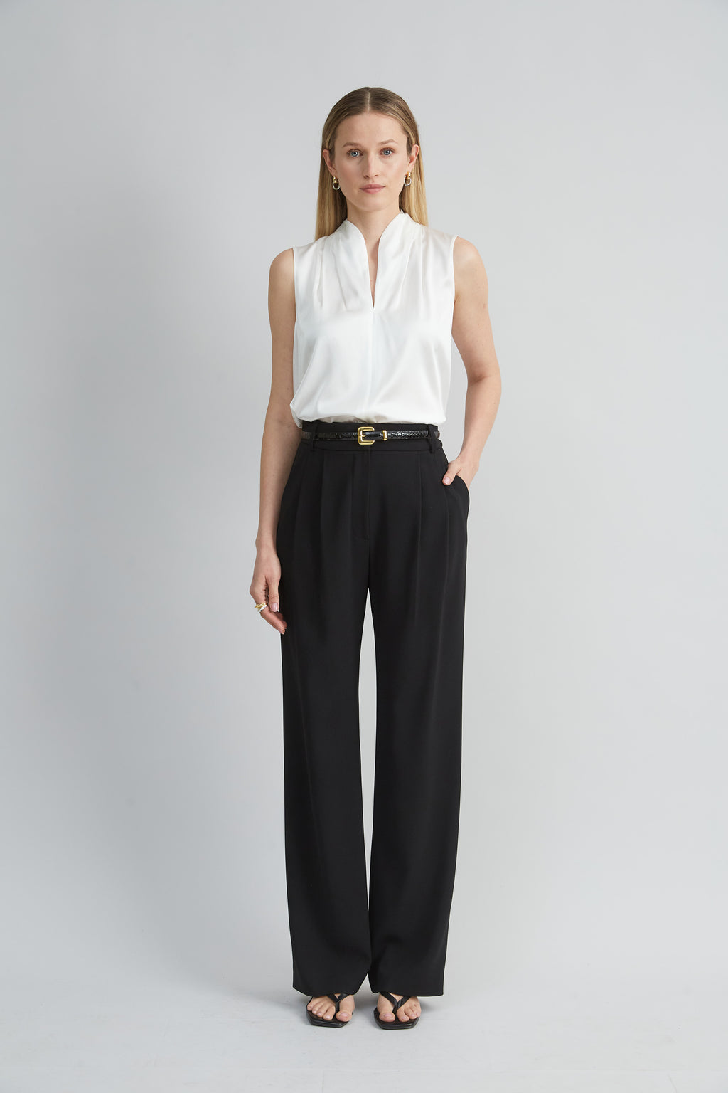 Women Sleeveless Silk Satin Contour Shirt  | Elie Tahari