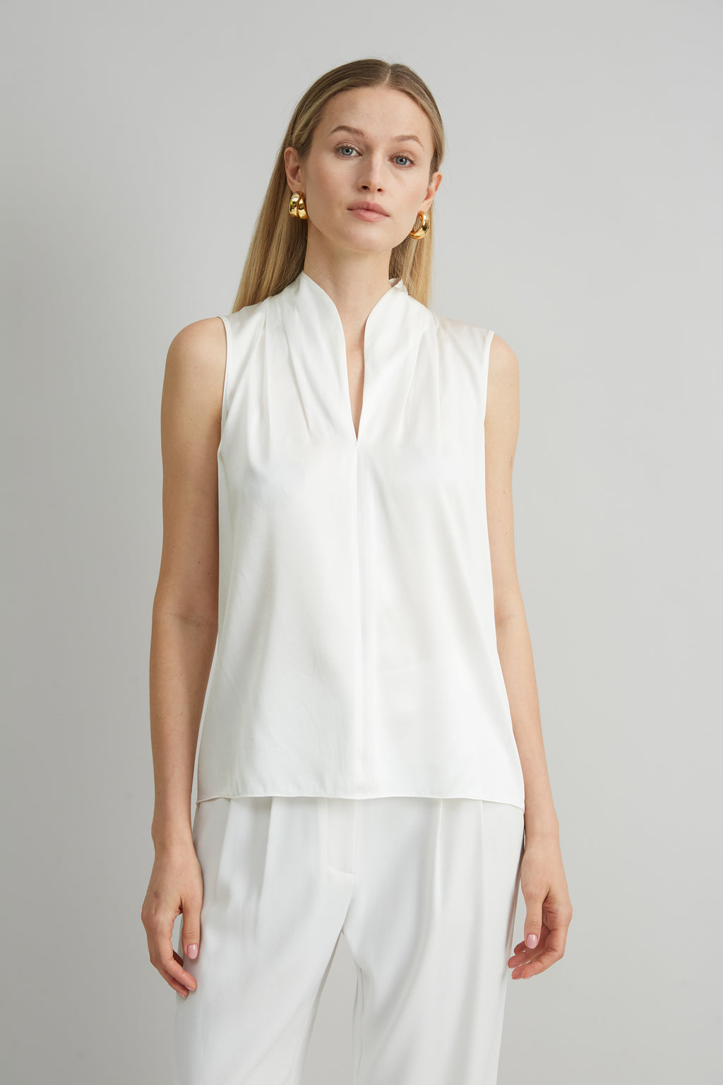 Women Sleeveless Silk Satin Contour Shirt  | Elie Tahari