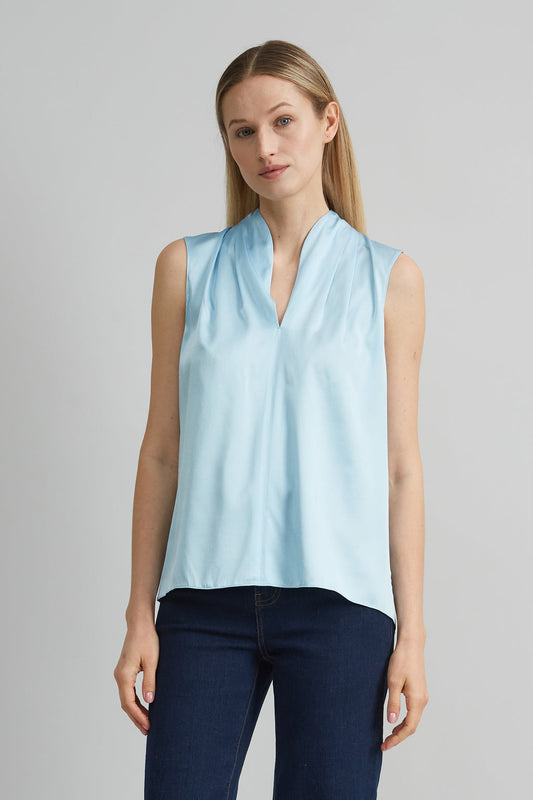 Women Sleeveless Silk Satin Contour Shirt  | Elie Tahari