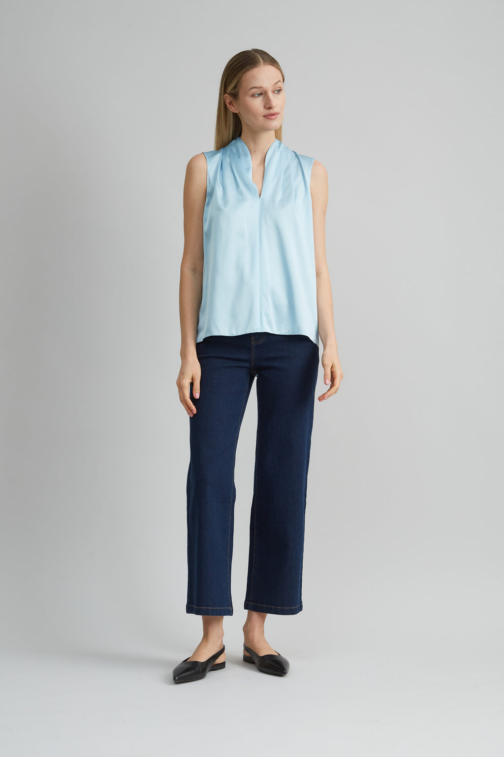 Women Sleeveless Silk Satin Contour Shirt  | Elie Tahari