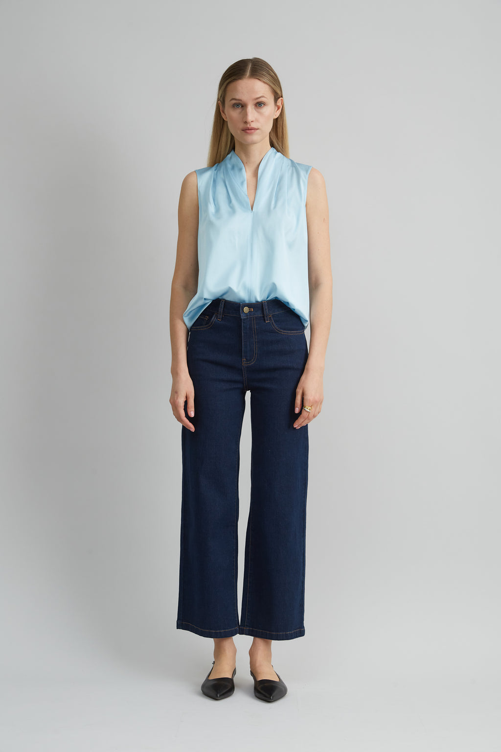 Women Sleeveless Silk Satin Contour Shirt  | Elie Tahari