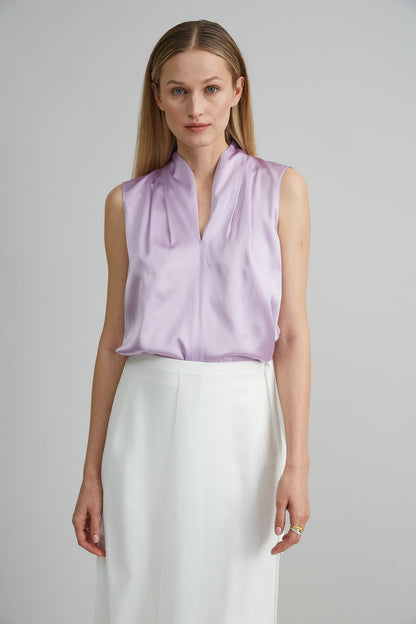 Women Sleeveless Silk Satin Contour Shirt  | Elie Tahari