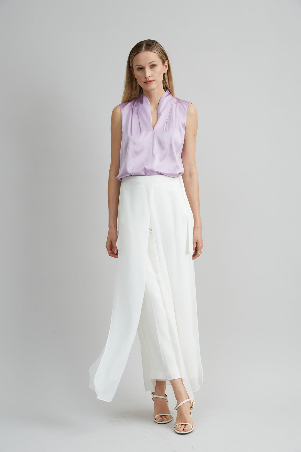 Women Sleeveless Silk Satin Contour Shirt  | Elie Tahari