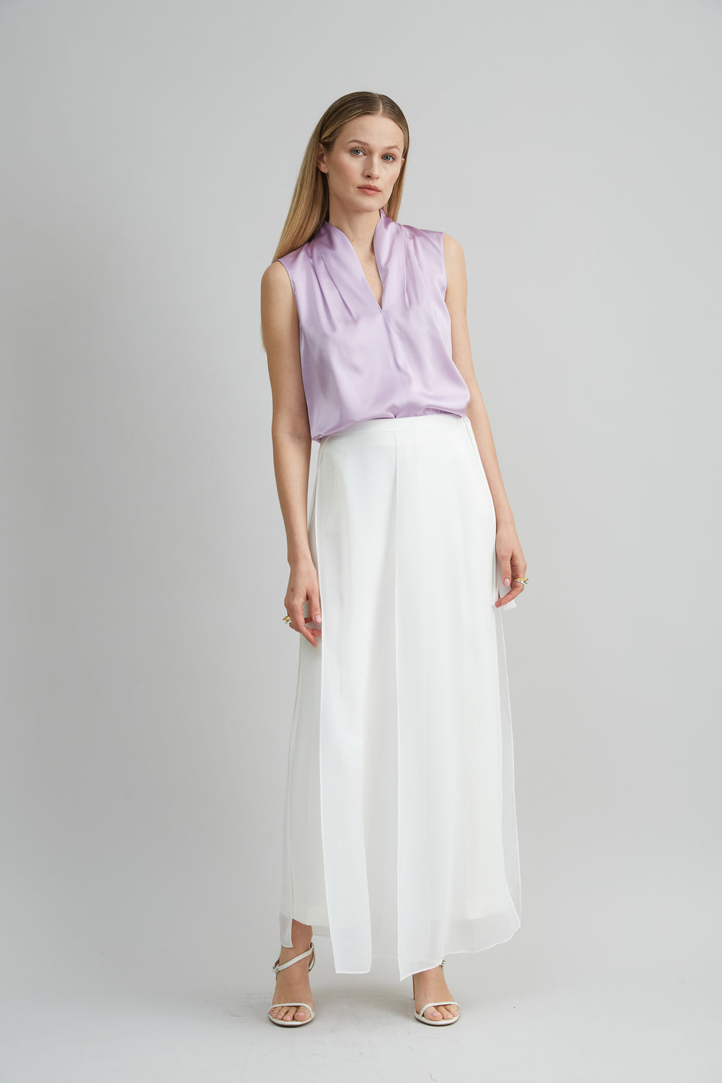 Women Sleeveless Silk Satin Contour Shirt  | Elie Tahari