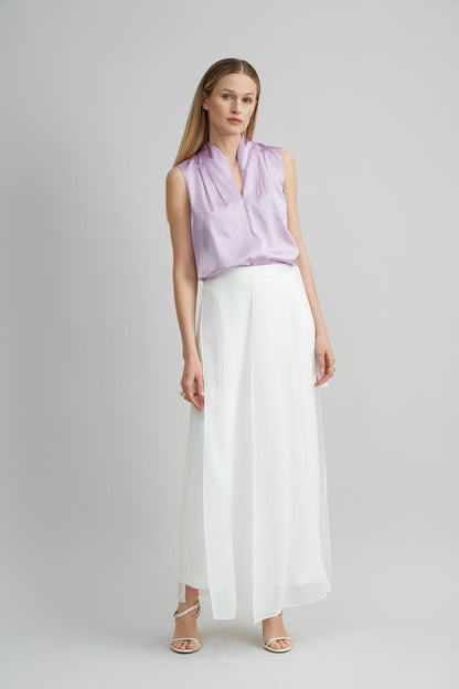 Women Sleeveless Silk Satin Contour Shirt  | Elie Tahari