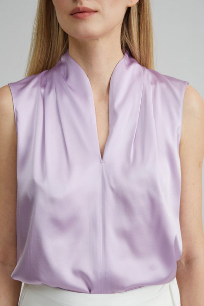 Women Sleeveless Silk Satin Contour Shirt  | Elie Tahari