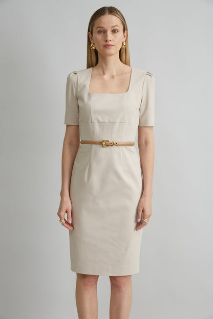 Women Short Sleeve Square Neck Cotton Dress Driftwood | Elie Tahari