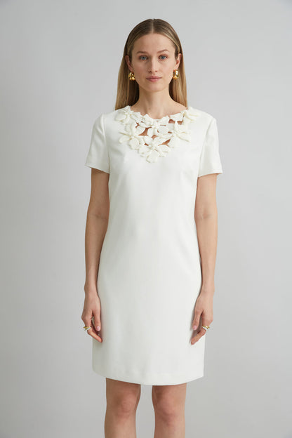 Women Short Sleeve Flower Applique Dress Foam | Elie Tahari
