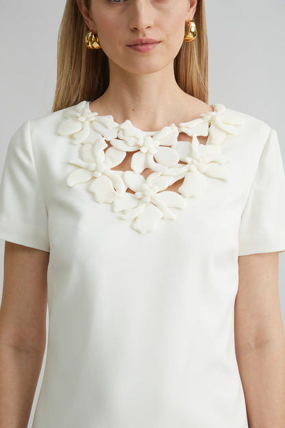Women Short Sleeve Flower Applique Dress Foam | Elie Tahari