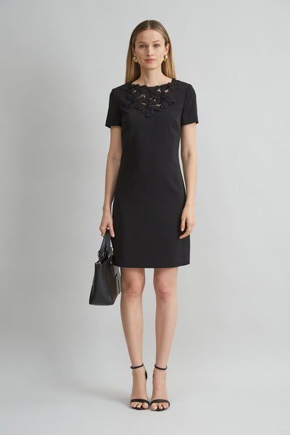 Women Short Sleeve Flower Applique Dress Black | Elie Tahari