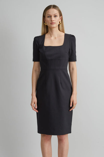 Women Short Sleeve Square Neck Cotton Dress Black | Elie Tahari