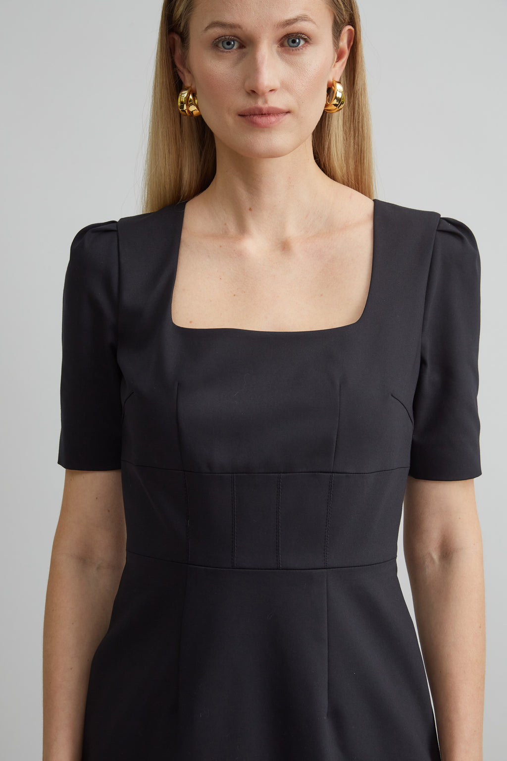 Women Short Sleeve Square Neck Cotton Dress Black | Elie Tahari
