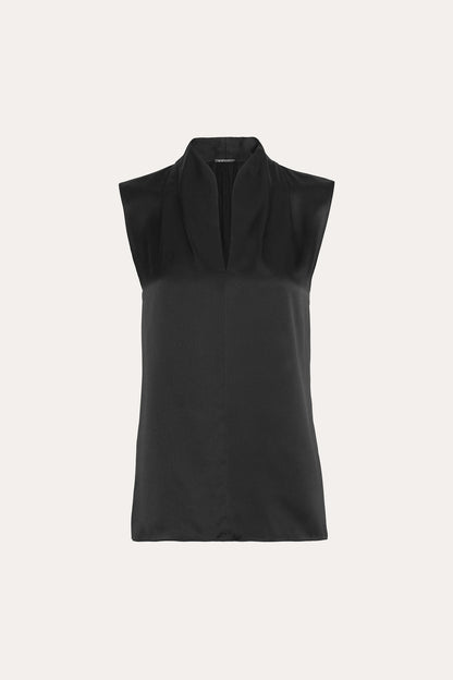 Women Sleeveless Silk Satin Contour Shirt Black | Elie Tahari