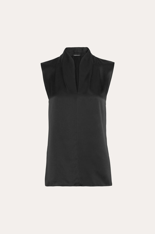 Women Sleeveless Silk Satin Contour Shirt Black | Elie Tahari