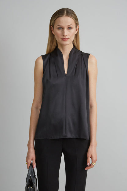 Women Sleeveless Silk Satin Contour Shirt Black | Elie Tahari