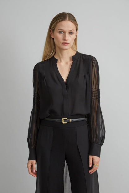 Women Chiffon Button Down Shirt Black | Elie Tahari