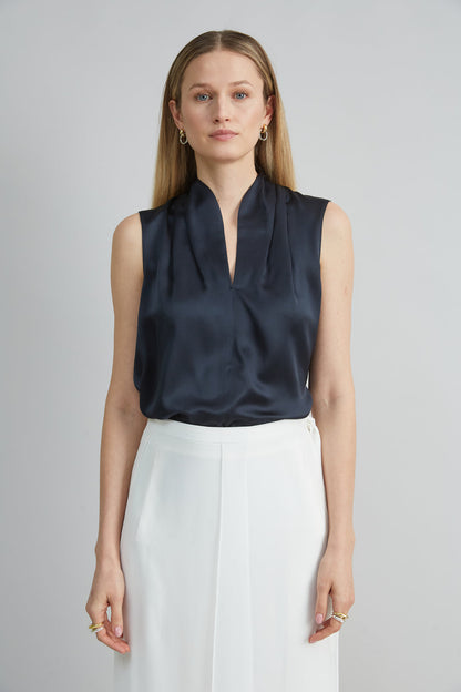 Women Sleeveless Silk Satin Contour Shirt  | Elie Tahari